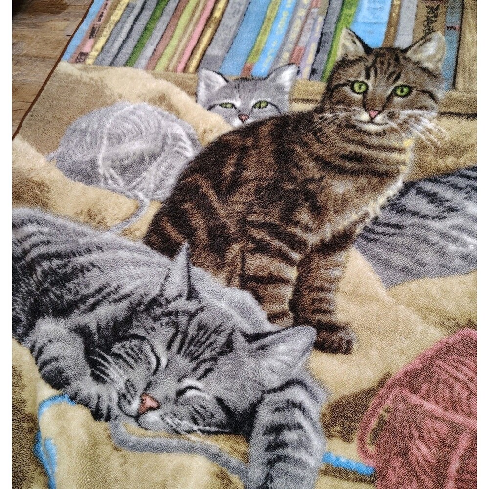 Cat Throw Blanket Plush Soft Books Yarn Cottagecore Crazy Cat Lady Cozy Cottage - Picture 4 of 6